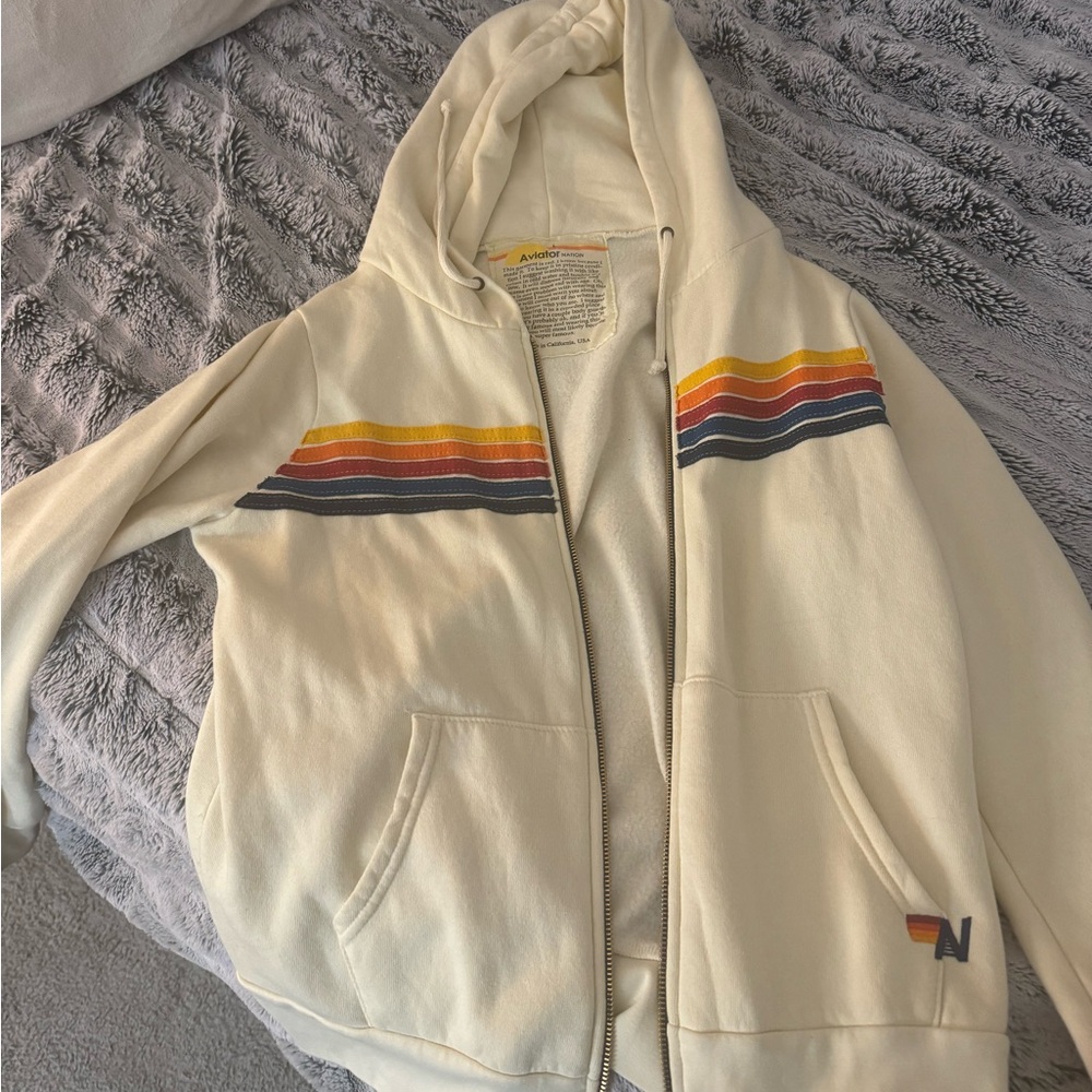 Aviator nation 5 stripe hoodie vintage white